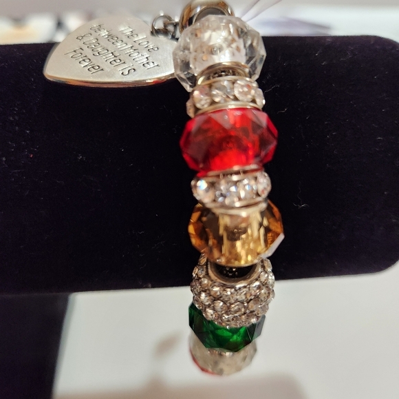 Handmade Bracelet Personalized Love Between Mother Daughter Red Green Rhinestone - Picture 4 of 8